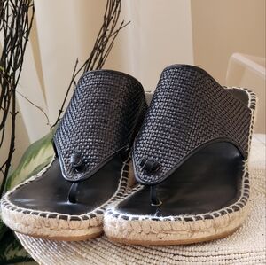 Andre Assous black Slide Thong Espadrilles Womens Wedge Sandals Sz 39 US 8.5